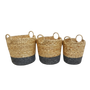 N2823 Hand Woven Handled Baskets (Set of 3) Natural/Black 15" X 15", 13" X 14", 11" x 13.25" PK 2