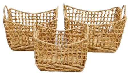 Handled Open Weave Basket (Set of 3) - Natural