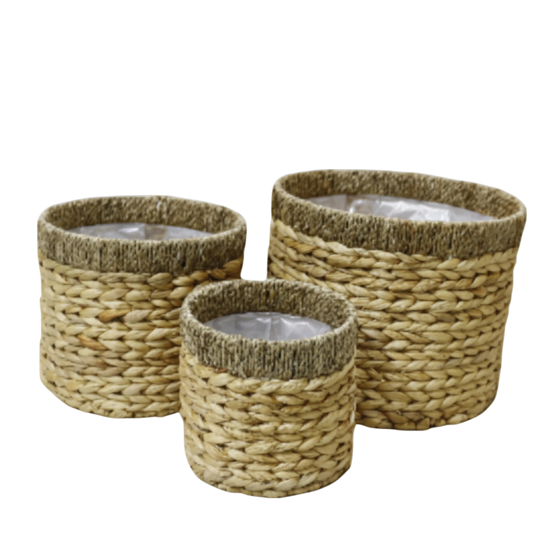 N3066 Round Lined Baskets (Set of 3), 13" X 10.25", 10.25" X 8.75", 7.5" X 7" PK2