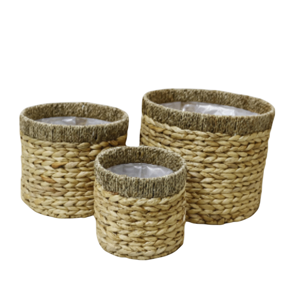 N3066 Round Lined Baskets (Set of 3), 13" X 10.25", 10.25" X 8.75", 7.5" X 7" PK2