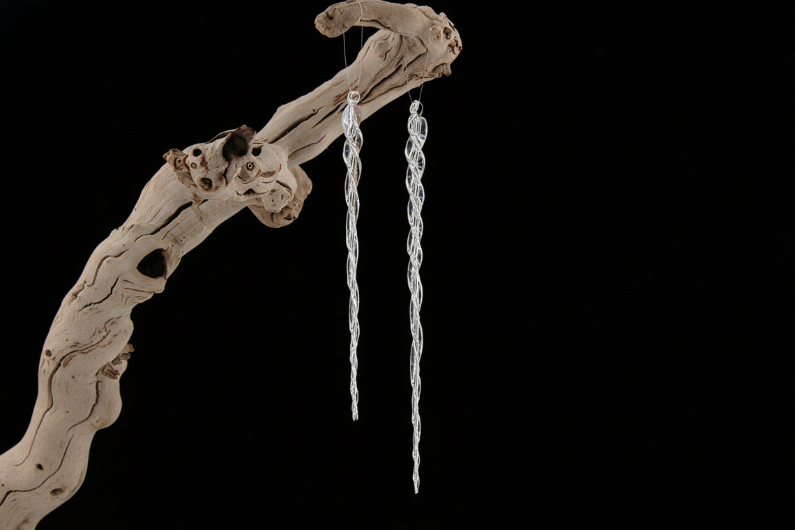 OR100 Glass Twisted Icicle Ornament Clear .75" x .75" x 9" & .75" x .75" x 11.25", 2 Assorted PK24