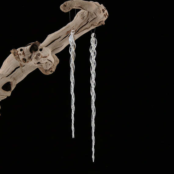 OR100 Glass Twisted Icicle Ornament Clear .75" x .75" x 9" & .75" x .75" x 11.25", 2 Assorted PK24