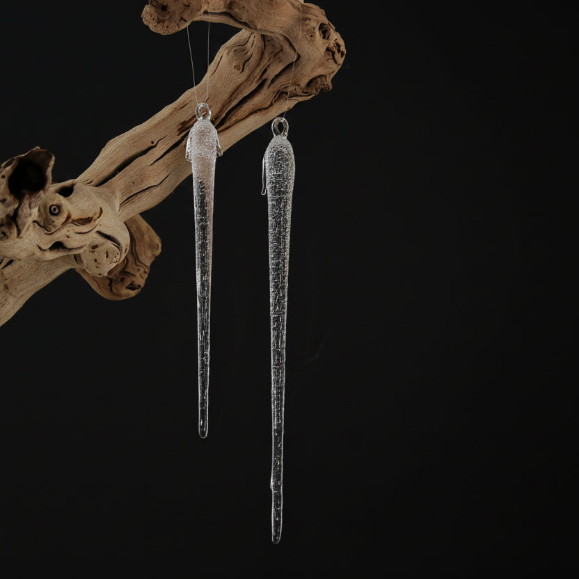 OR104 Glass Icicle Ornament .75" x .75" x 6.5" & .75" x .75" x 8.75", 2 Assorted PK36