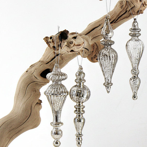 OR106 Glass Drop Ornament 1.5" x 1.5" x 6.75" & 2" x 2" x 7" 4 Assorted PK12