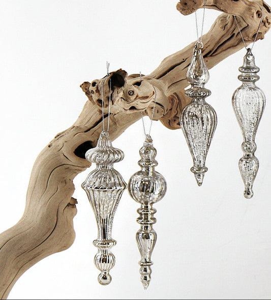 OR106 Glass Drop Ornament 1.5" x 1.5" x 6.75" & 2" x 2" x 7" 4 Assorted PK12