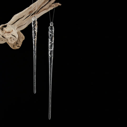 OR107 Glass Twisted Icicle Ornament .75" x .75" x 7.5" & .75" x .75" x 9.5", 2 Assorted PK48