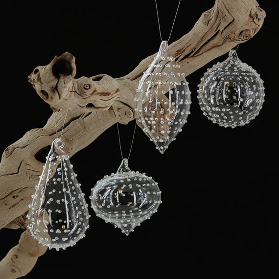 OR108 Glass Ball/Drop Ornament 3" x 3" x 3.5" & 2" x 2" x 4.5",  4 Assorted PK12