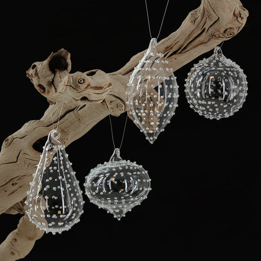 OR108 Glass Ball/Drop Ornament 3" x 3" x 3.5" & 2" x 2" x 4.5",  4 Assorted PK12