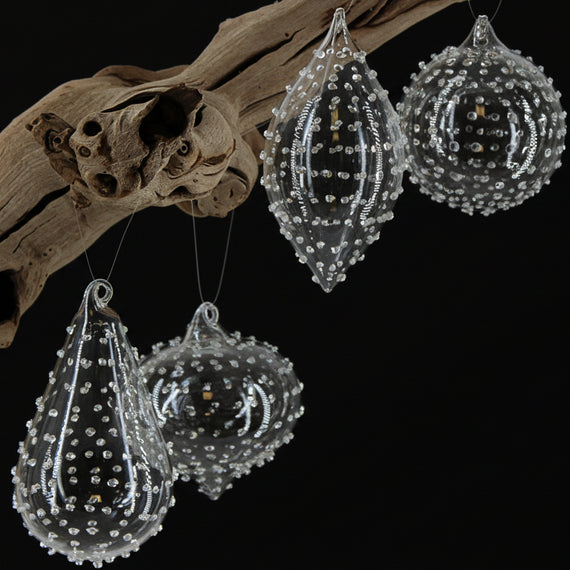 OR108 Glass Ball/Drop Ornament 3" x 3" x 3.5" & 2" x 2" x 4.5",  4 Assorted PK12