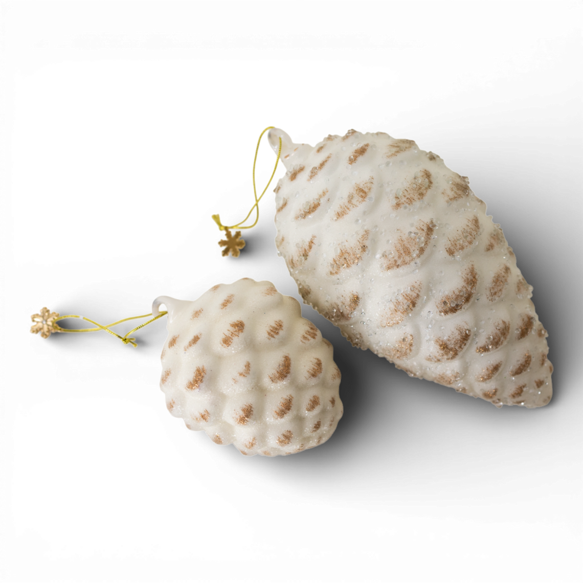 OR157 Glass Pinecone Ornament Cream Gold 3" x 3" x 4" & 3.75" x 3.75" x 4"  Set of 2 PK6