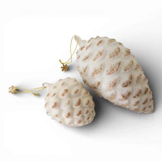 OR157 Glass Pinecone Ornament Cream Gold 3" x 3" x 4" & 3.75" x 3.75" x 4"  Set of 2 PK6