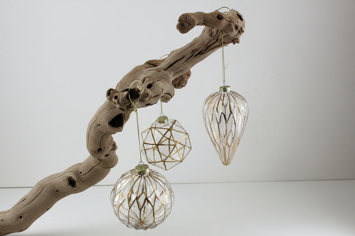 OR180 Glass Ball/Drop Ornament CLR/GO  4" X 4" X 4", 4" X 4" X 4", 3" X 3" X 6" (Set of 3) PK 6