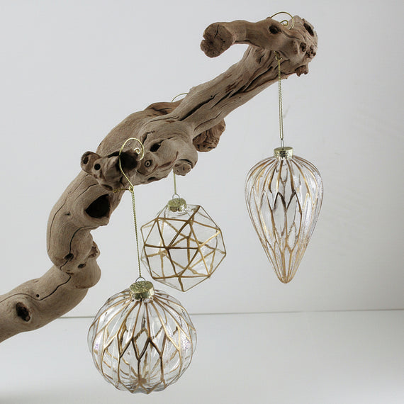 OR180 Glass Ball/Drop Ornament CLR/GO  4" X 4" X 4", 4" X 4" X 4", 3" X 3" X 6" (Set of 3) PK 6