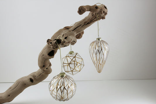 OR180 Glass Ball/Drop  Ornament CLR/GO  4" & 5.5" x 3(Set of 3) PK 6