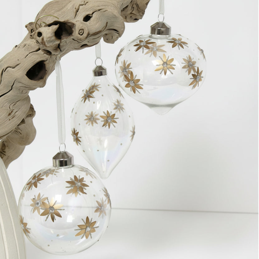 OR186 Glass Ball/Onion/Drop 4" X 4" X 4", 3.25" X 3.25" X 6", 4" X 4" X 3.75" Ornament (Set of 3) PK 4