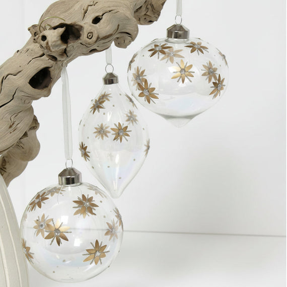 OR186 Glass Ball/Onion/Drop 4" X 4" X 4", 3.25" X 3.25" X 6", 4" X 4" X 3.75" Ornament (Set of 3) PK 4