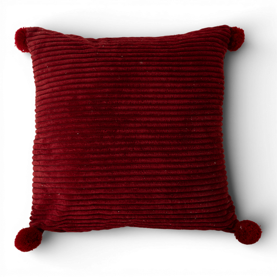 PIL106 Red Pillow w/poms 17" x 17" PK4