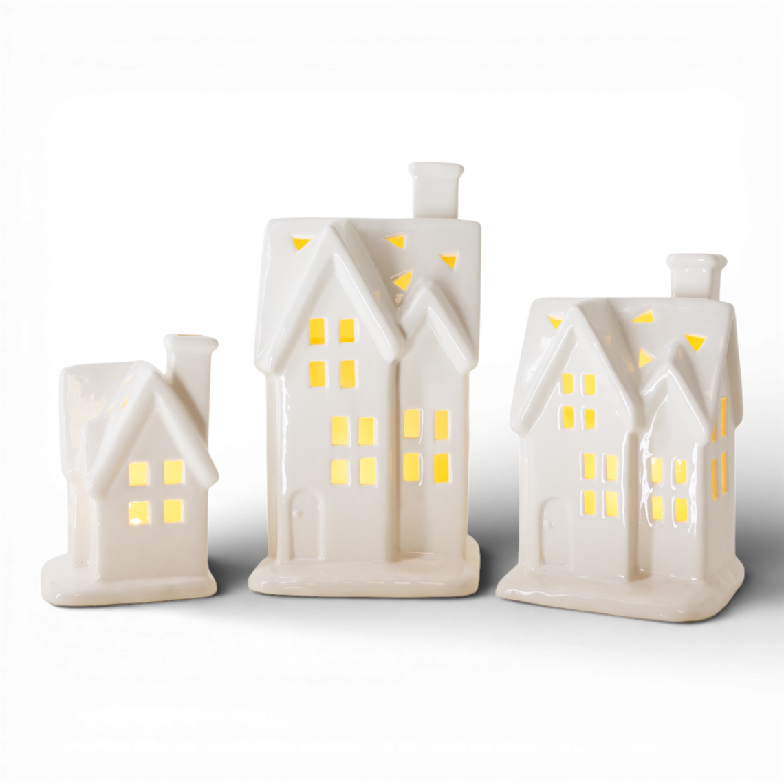 PN147 LED Ceramic House 7.25" x 5.75" x 4.25". Set of 3 PK2