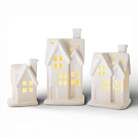 PN147 LED Ceramic House 7.25" x 5.75" x 4.25". Set of 3 PK2