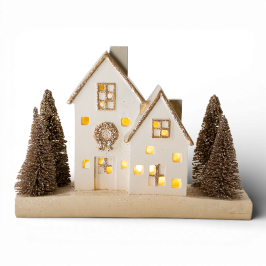 PN155 LED Polyresin Cottage House 8" x 2.5" x 5.5" PK2