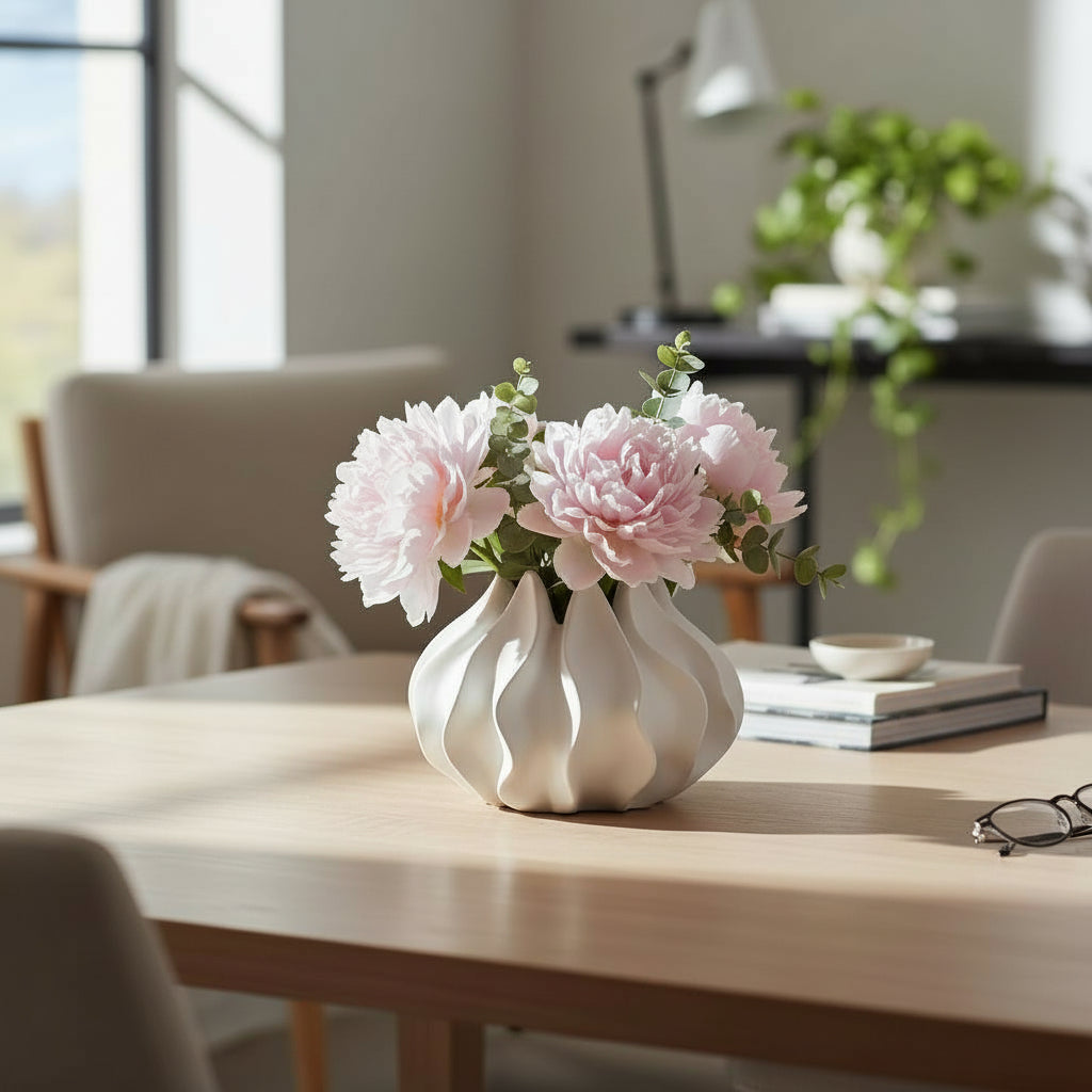 PR103 Polyresin Vase- White 7.5" x 7.5" x 6" PK 2