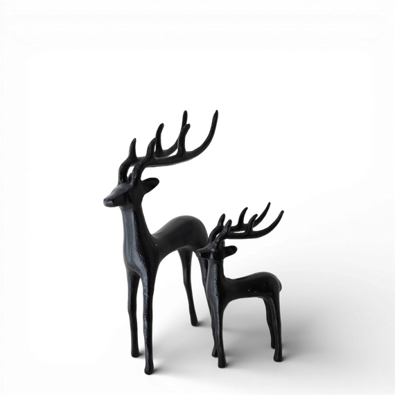 PR105 Metal Deer, Black 3.75" x 1.75" x 6.5" & 5.5" x 2.25" x 10",  Set of 2 PK2