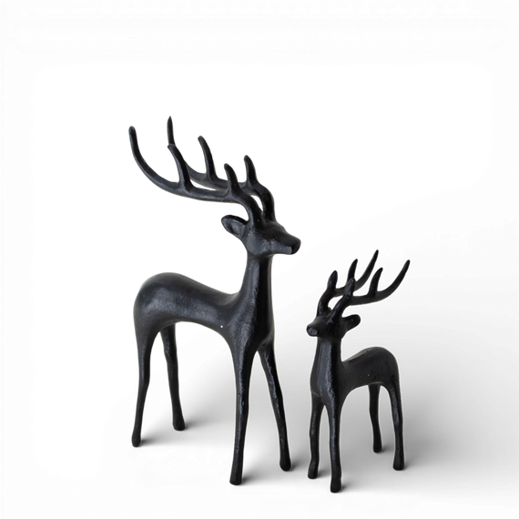 PR105 Metal Deer, Black 3.75" x 1.75" x 6.5" & 5.5" x 2.25" x 10",  Set of 2 PK2