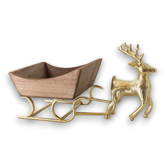 PR107 Metal Deer w Sleigh 14" x 7" x 8" PK2