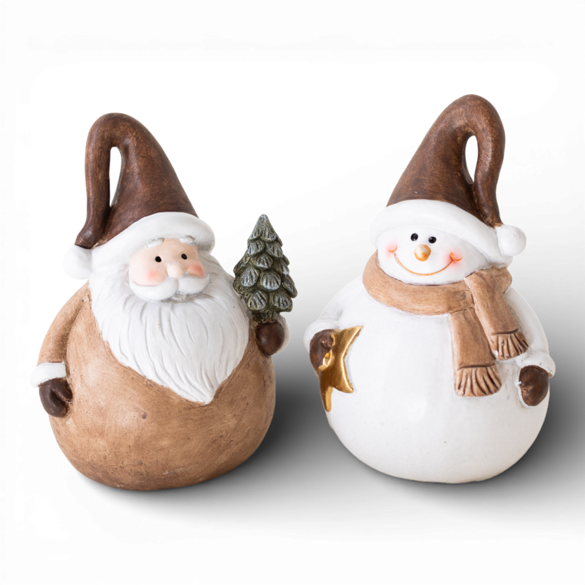 PR127 Polyresin  Santa/Snowman 4.5" x 3.75" x 6" WH/BR, Set of 2 PK2