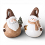 PR127 Polyresin  Santa/Snowman 4.5" x 3.75" x 6" WH/BR, Set of 2 PK2