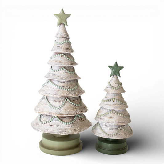 PR135 LED Polyresin Trees 4.5" x 4.5" x 9.25" & 6.5" x 6.5" x 14.5", Set of 2 PK1