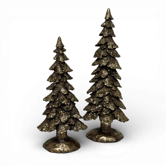PR139 Polyresin Pine Tree Copper 7" x 3.75" x 15.5" & 7.25" x 4" x 19.5", Set of 2 PK1