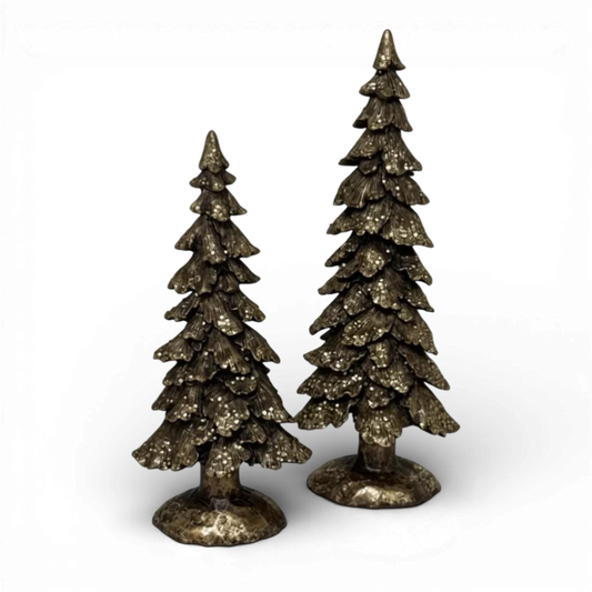 PR139 Polyresin Pine Tree Copper 7" x 3.75" x 15.5" & 7.25" x 4" x 19.5", Set of 2 PK1