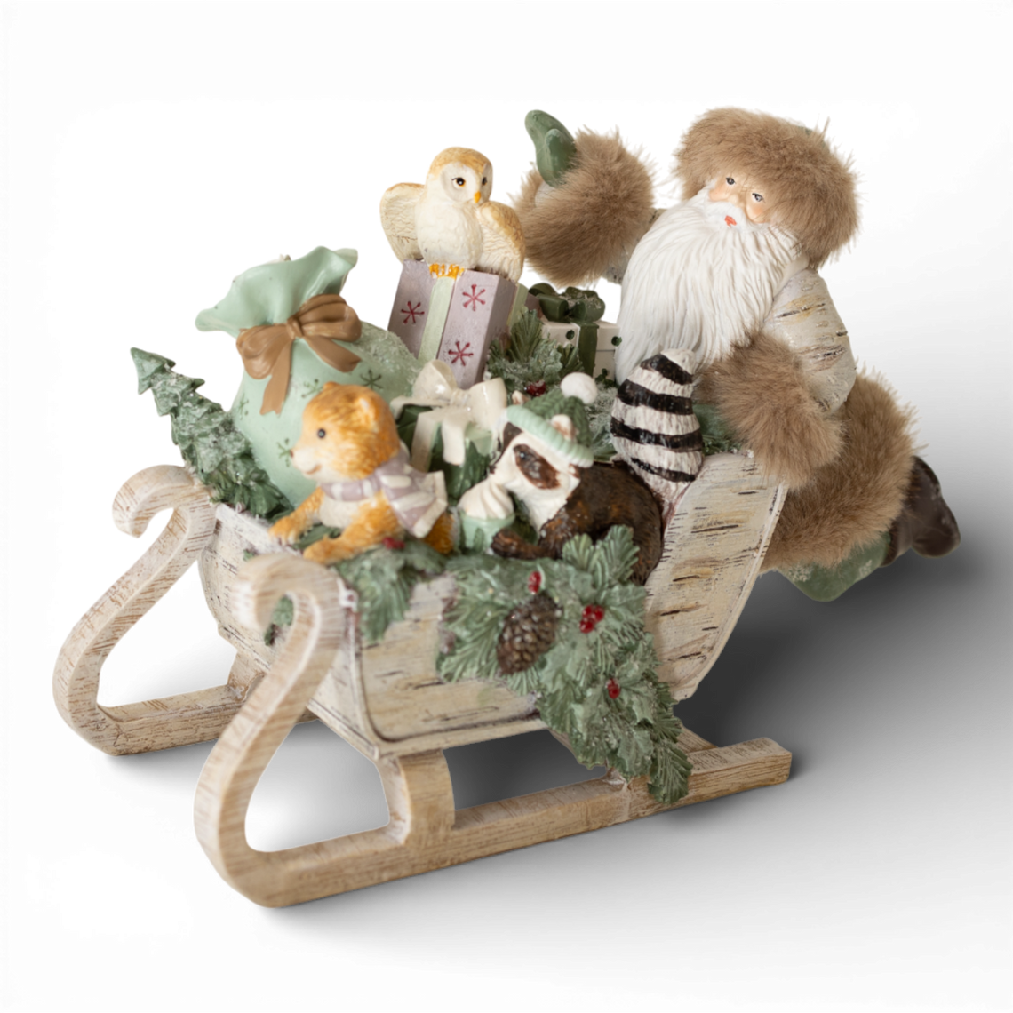 PR151 Polyresin  Santa w/Novelty Sleigh 10.25" x 4.75" x 7" PK2