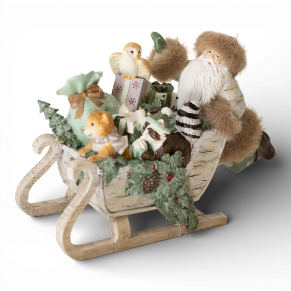 PR151 Polyresin  Santa w/Novelty Sleigh 10.25" x 4.75" x 7" PK2