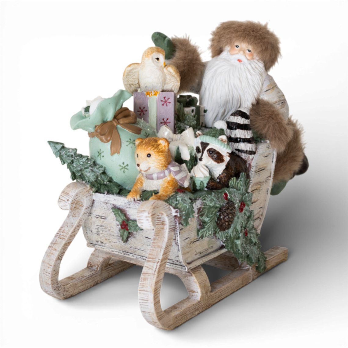 PR151 Polyresin  Santa w/Novelty Sleigh 10.25" x 4.75" x 7" PK2