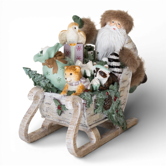 PR151 Polyresin  Santa w/Novelty Sleigh 10.25" x 4.75" x 7" PK2