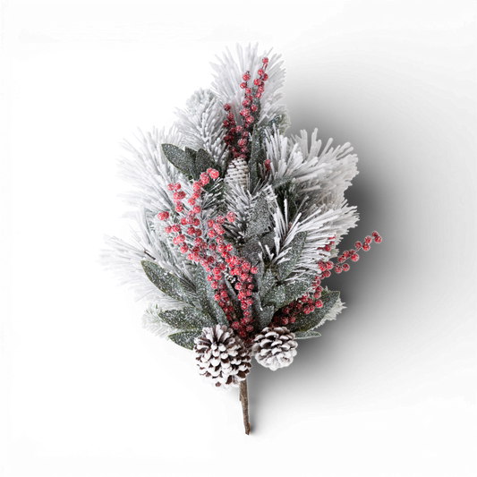 SP129 Frosted Mixed Pine w/Berries & Pinecone Spray 16" x 8" x 27"  PK4