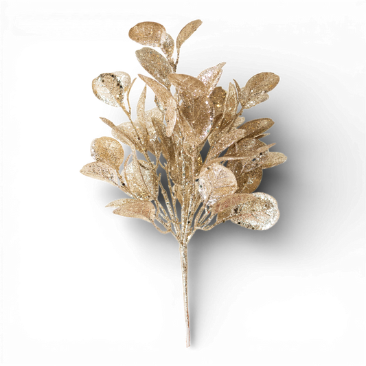 ST132 Glittered Salal Leaf Spray 17" - Champagne PK12