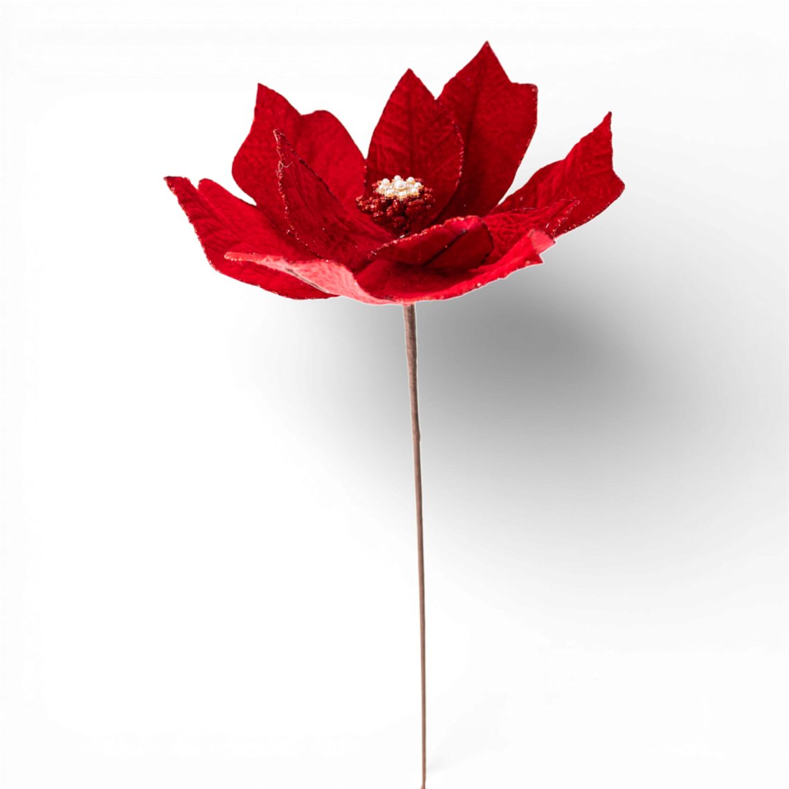 ST140 Velvet Poinsettia Stem Red  22" PK6