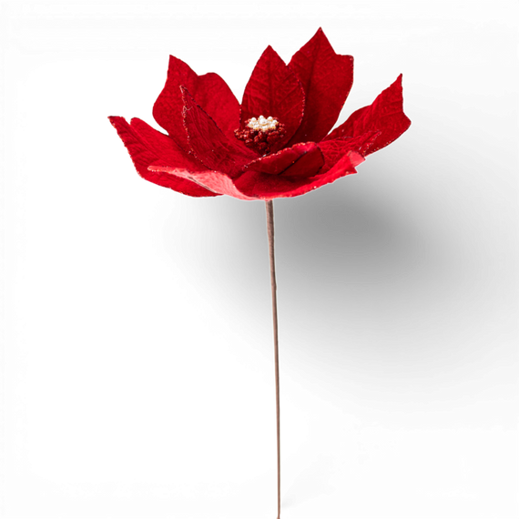 ST140 Velvet Poinsettia Stem Red  22" PK6