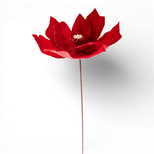 ST140 Velvet Poinsettia Stem Red  22" PK6