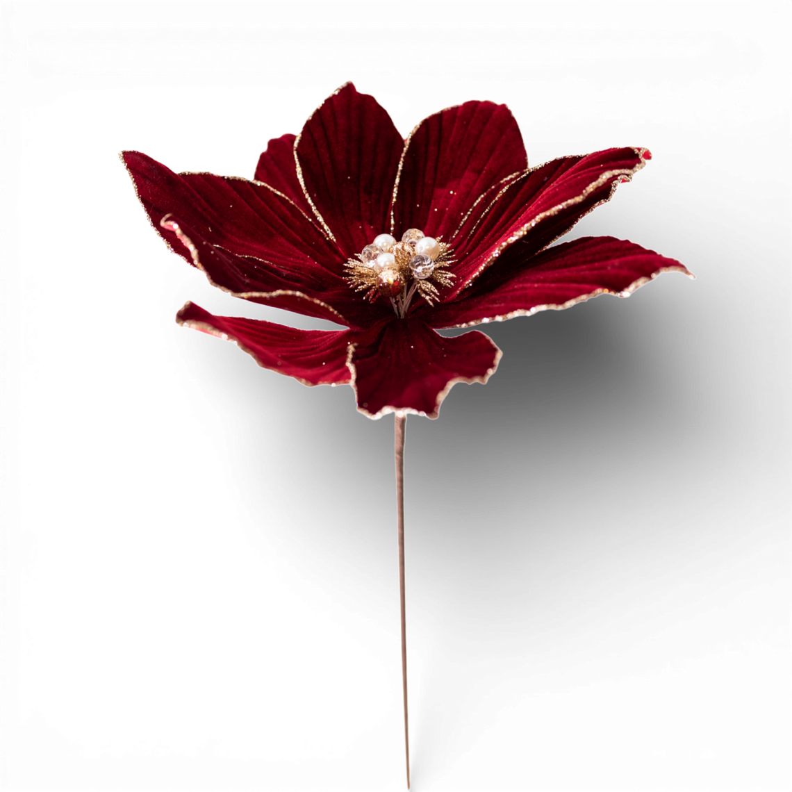 ST143 Velvet Poinsettia Stem Burgandy  23" PK6