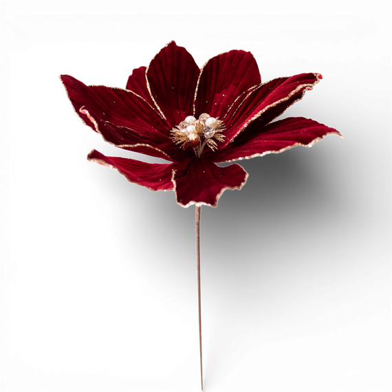 ST143 Velvet Poinsettia Stem Burgandy  23" PK6