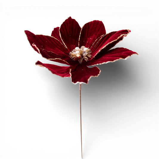 ST143 Velvet Poinsettia Stem Burgandy  23" PK6