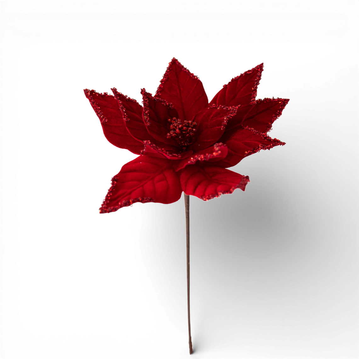 ST145 Velvet Poinsettia Stem Red  23" PK6