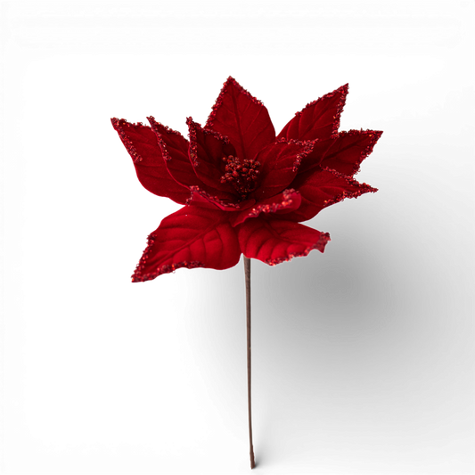 ST145 Velvet Poinsettia Stem Red  17" PK6