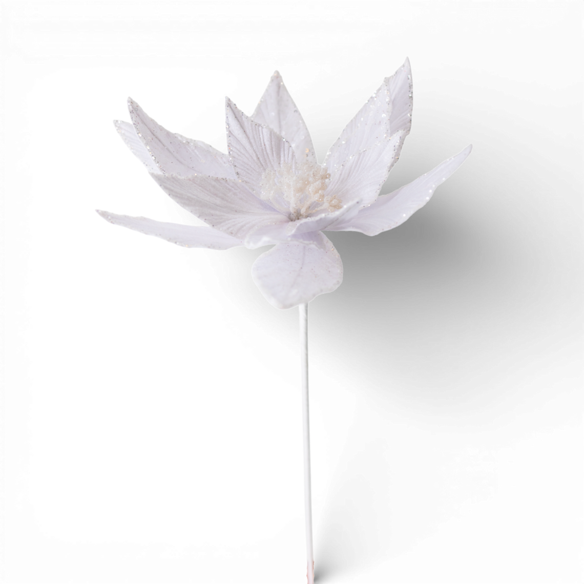 ST146  Velvet Poinsettia Stem White  17" PK6