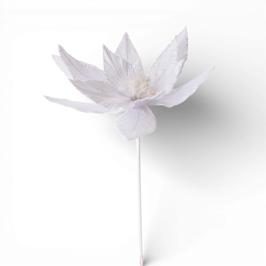 ST146  Velvet Poinsettia Stem White  17" PK6