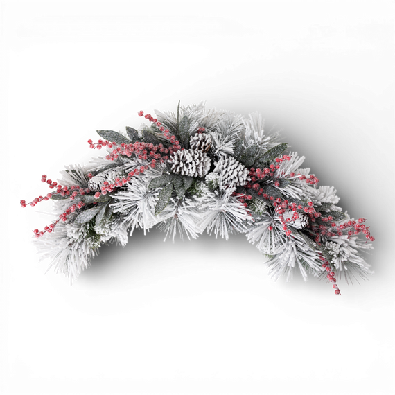 SW102 Frosted Mixed Pine w/Berries & Pinecone Swag 33" x 13" x 5.5" PK2